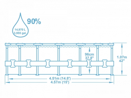 Каркасный бассейн 457х107см, 14970л, фильтр-насос 3028 л/ч,тент, лестница, Bestway, 56488 BW